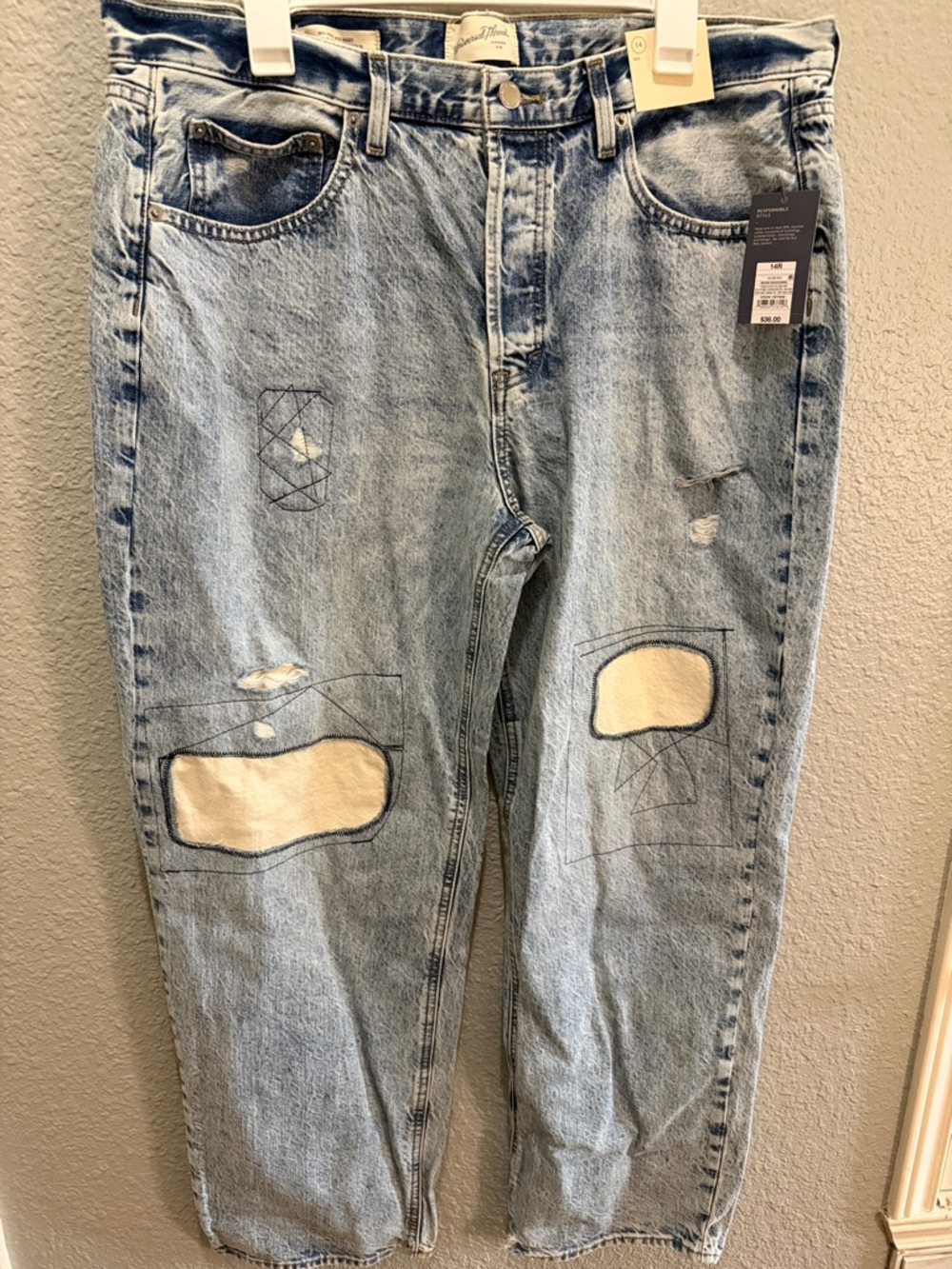 Universal Thread Light Blue Distressed Patchwork 90’s Baggy Leg size 14